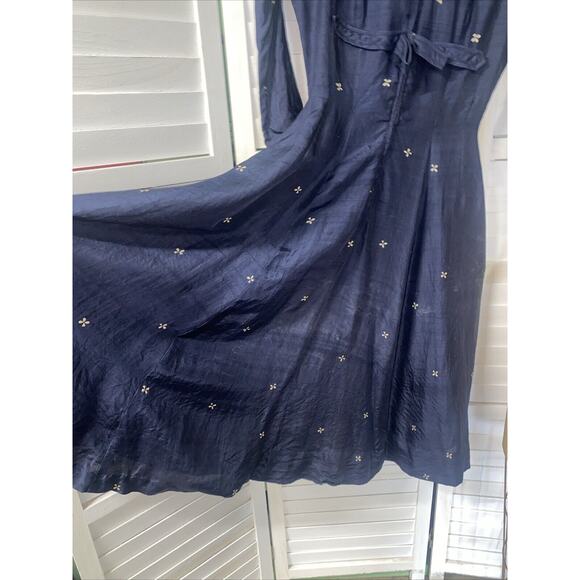 Vintage 50s Navy Fit And Flare Silk Dress 3/4 Dolman Sleeves Size Small - Picture 7 of 11